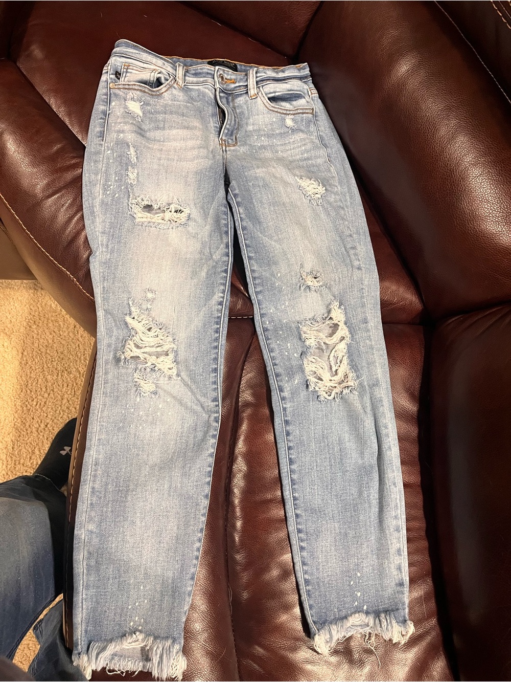 Judy Blue Distressed Paint Splatter Raw Hem Skinny Jeans Size 3/26